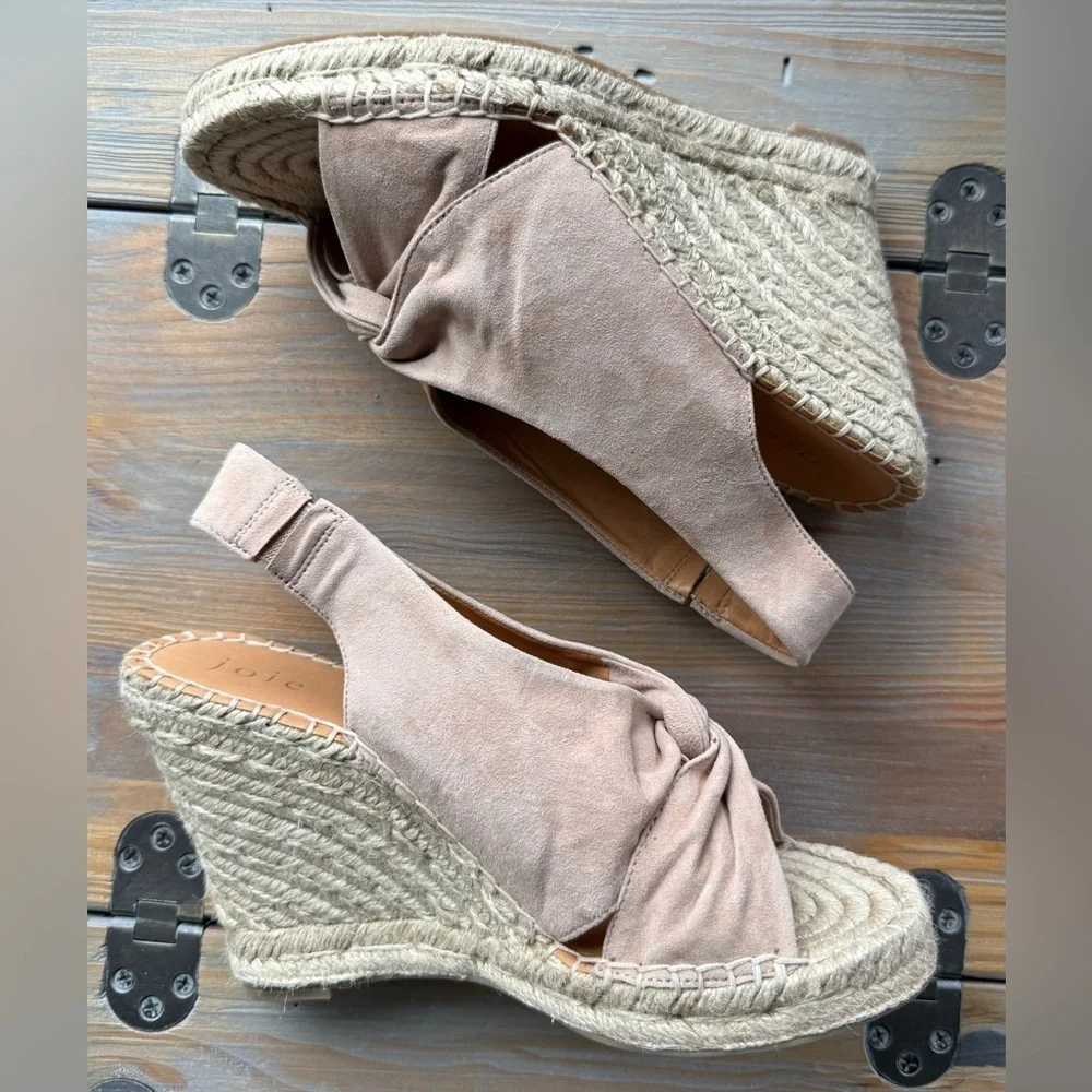 Joie SIZE 37 Nude Pink Suede Women's Slingback Espadrille Platform Wedge Sandals